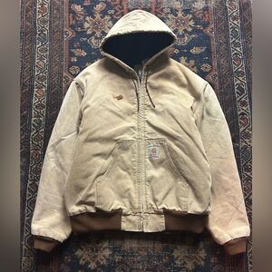 Vintage Distressed Carhartt Canvas Duck Hooded Lined Jacket MENS Size L/XL